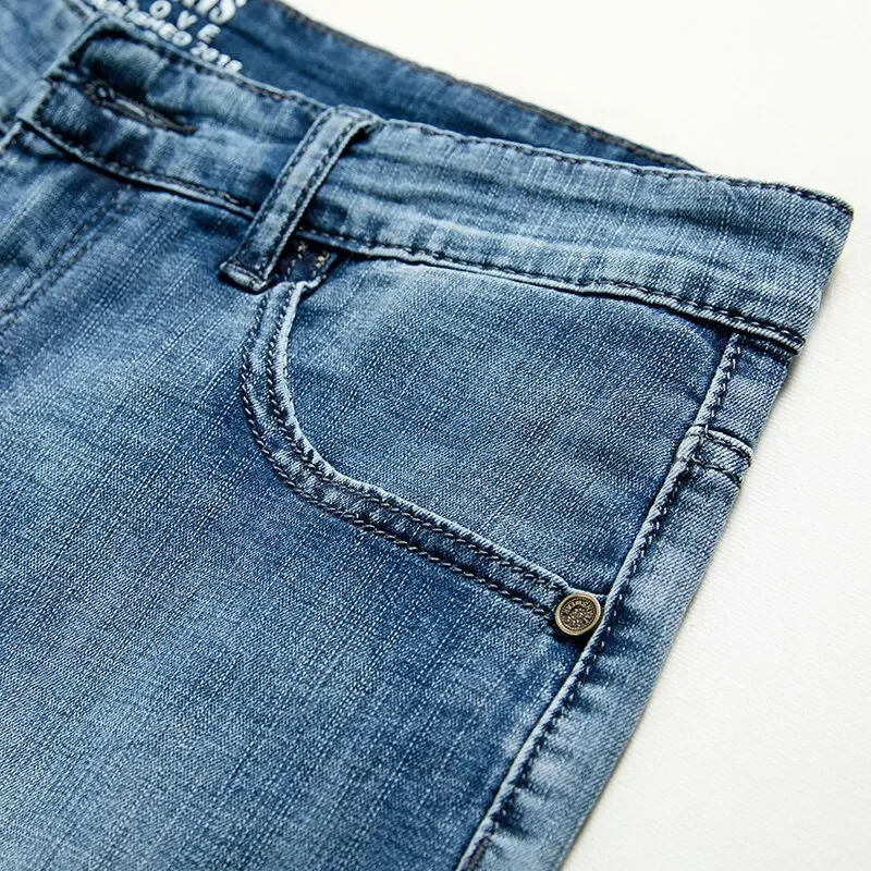 2025 Summer Shorts Jeans Men Denim Pants Stretch Dark Blue Fashion Design Men's Jeans Slim Straight Male Short Jeans