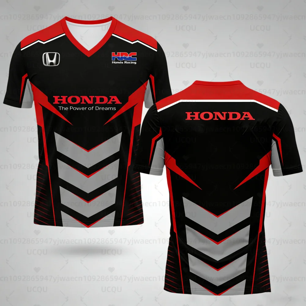 

Мужская летняя быстросохнущая дышащая футболка Honda с V-образным вырезом, спортивная одежда, легкая футболка с короткими рукавами для активного отдыха, мотоциклетная футболка для байкеров