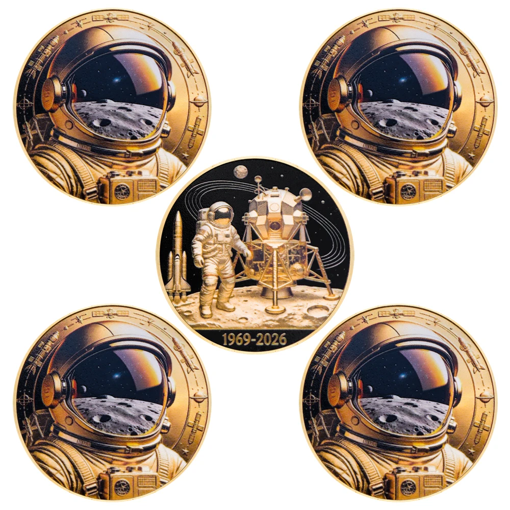 5pcs 1969-2026 Moon Landing Astronaut Challenge Coins Lunar Exploration Anniversary Commemorative Coin Astronomy Hobbyist Gifts