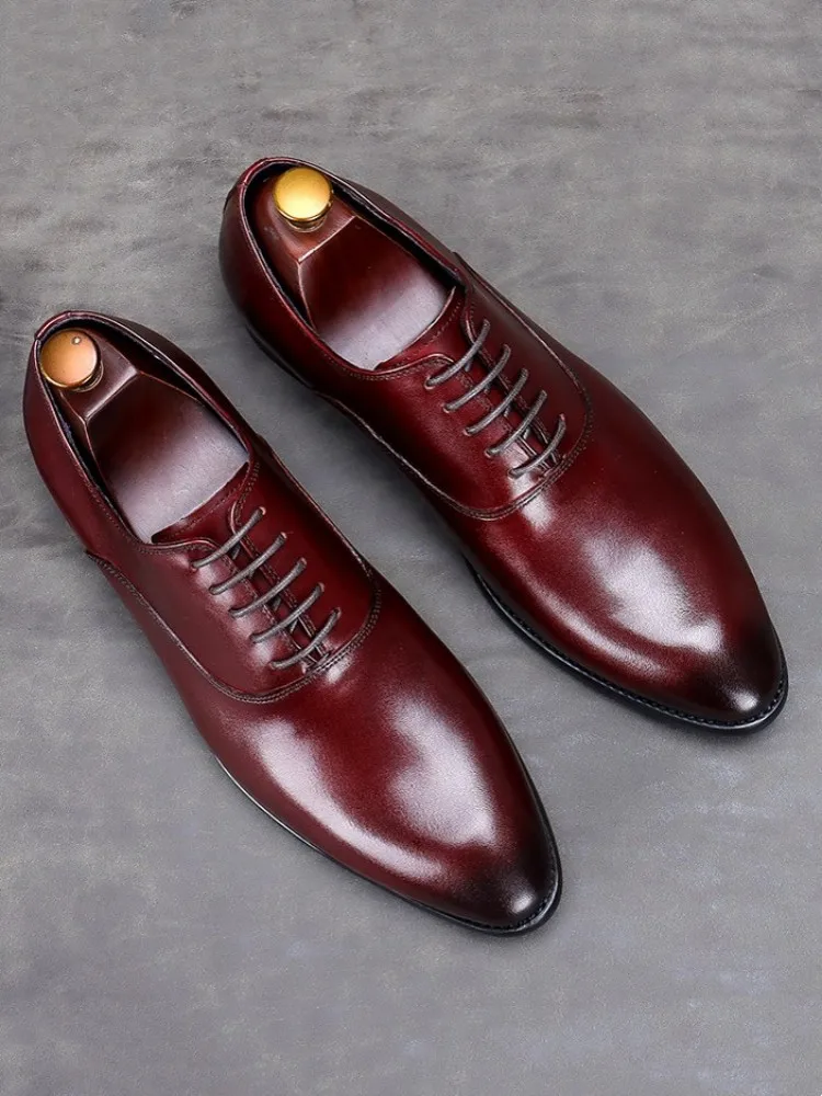Men Business Casual Office Work Shoes Genuine Leather Dress Shoes Solid  Color Lace Up Handmade Pointed Toe Party Formal Shoes - AliExpress 322