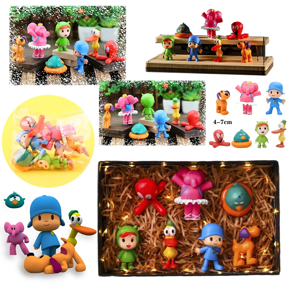 شخصية صغيرة لطيف دمية 7 قطعة/المجموعة Kawaii Pocoyo ألعاب حيوانات الطيور بطة الفيل دمية لعبة نموذج المشهد الحلي أنيمي الكرتون لطيف بولي كلوريد الفينيل