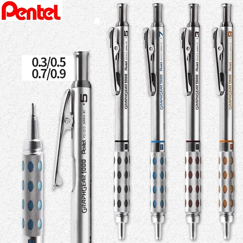 Japan Pentel Graphgear 1000 Metal Mechanical Pencil 0.3/0.5/0.7/0.9MM Low Center of Gravity Drawing Activity Pens Art Stationery