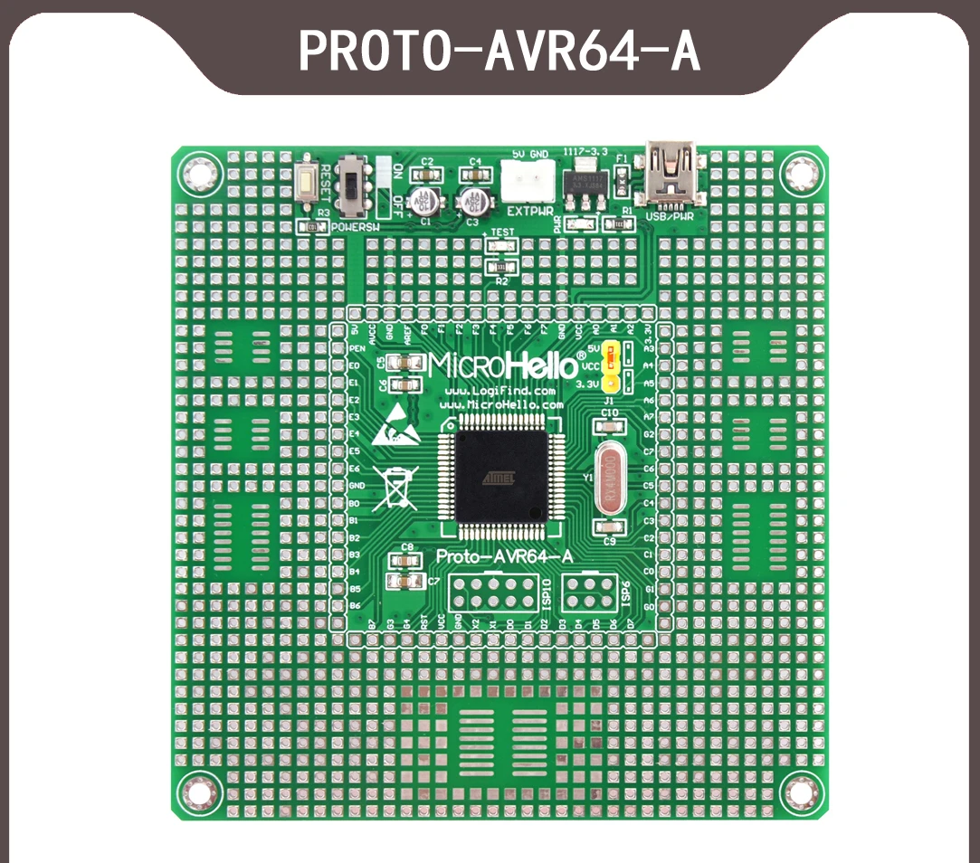 

AVR MCU learning development board proto-avr64-a with atmega64a