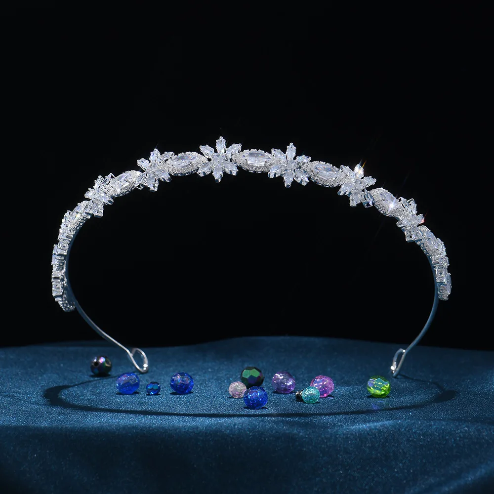 

Роскошный свадебный головной убор, свадебные повязки на голову с кубическим цирконием, свадебная тиара с цирконием, корона для женщин, вечерние диадемы, украшения для волос, головные уборы