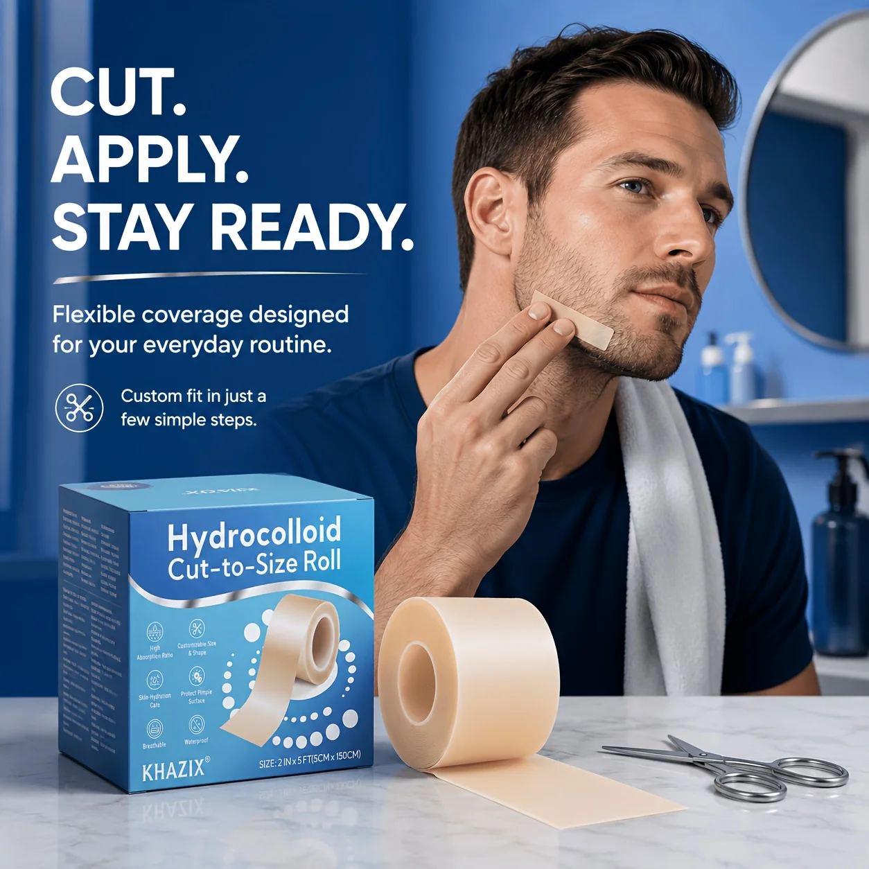 1roll Self-adhesive water-based colloid acne patch roll, anti-stain, reduces friction, water-resistant and breathable.