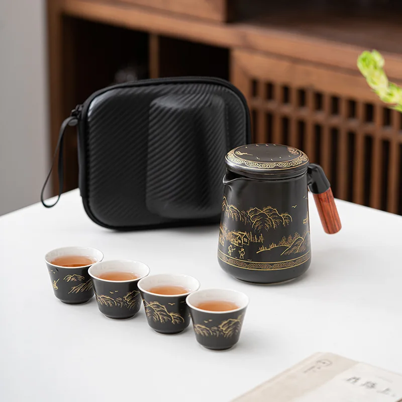 

Outdoor Japanese travel tea set, portable ceramic quick guest cup, portable brewing teapot