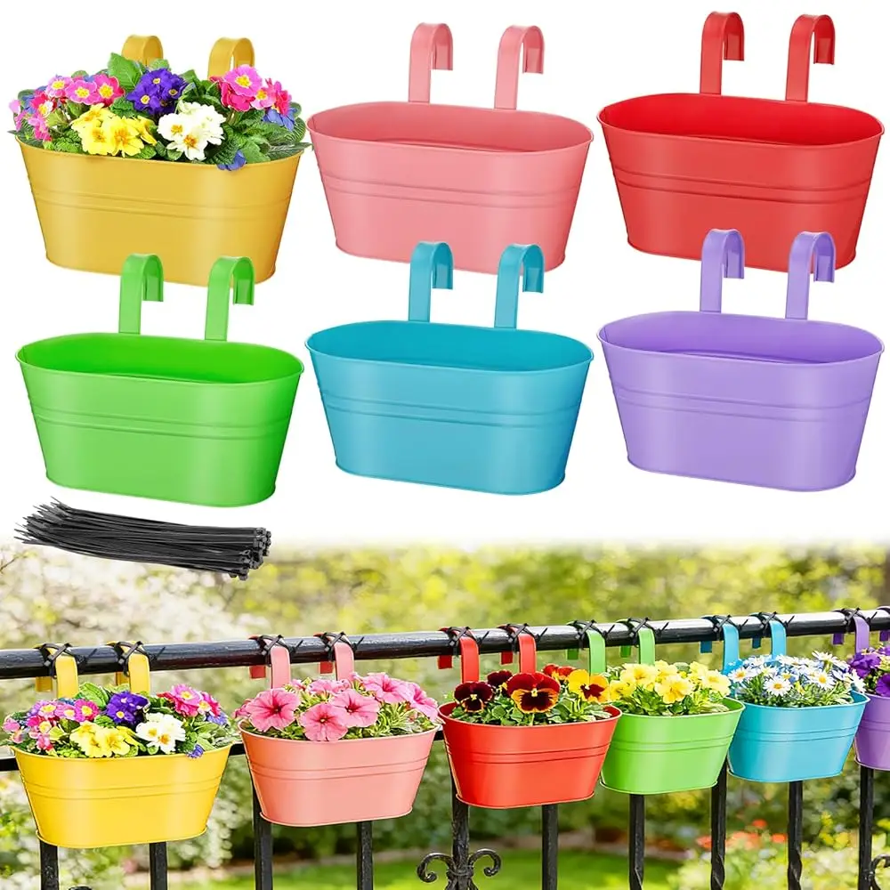 

Кашпо для перил с дренажными отверстиями - 6 прочных металлических горшков-ведер для перил и ограждений, в деревенском стиле, для нее