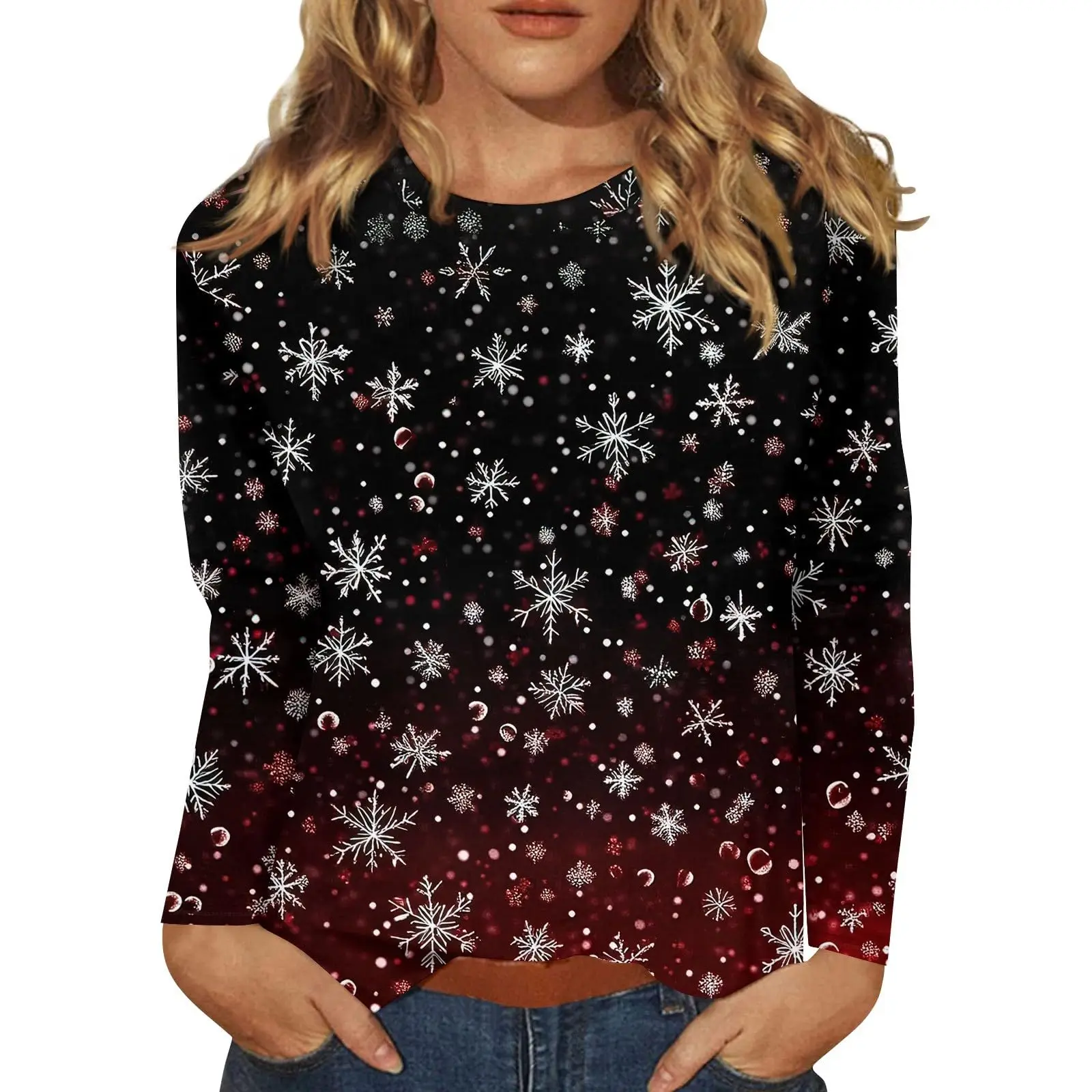 Women\'s Sweatshirt Designer Christmas Tree Round Neck Long Sleeve Loose Fashion Casual Christmas Fun Pattern Print Top