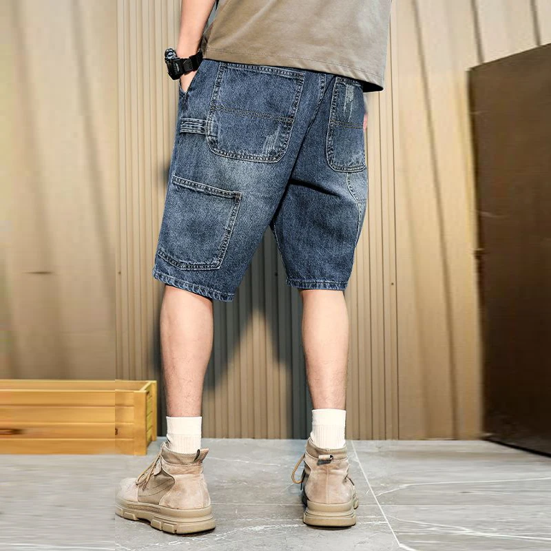 

Мужская трендовая винтажная уличная одежда Y2K Джинсовые брюки-карго длиной до колена Летние повседневные свободные укороченные рваные мешковатые джинсы с карманами Pantalones