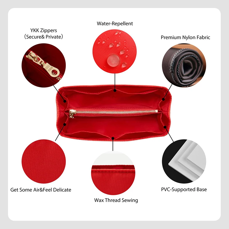 Waterproof Purse Organizer Insert Fit For Speedy20,nylon Bag In Bag Handbag Liner With Zipper, Multi-pocket Inner Bag view 2