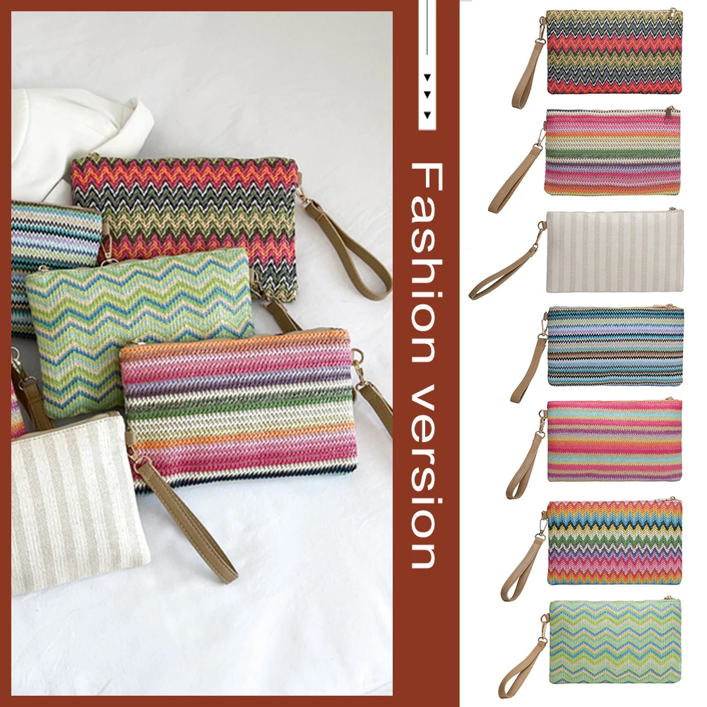 

Женская большая сумка, красочная соломенная сумка ручной работы, винтажная повседневная портативная элегантная простая изысканная сумка ручной работы для выходных и отпуска