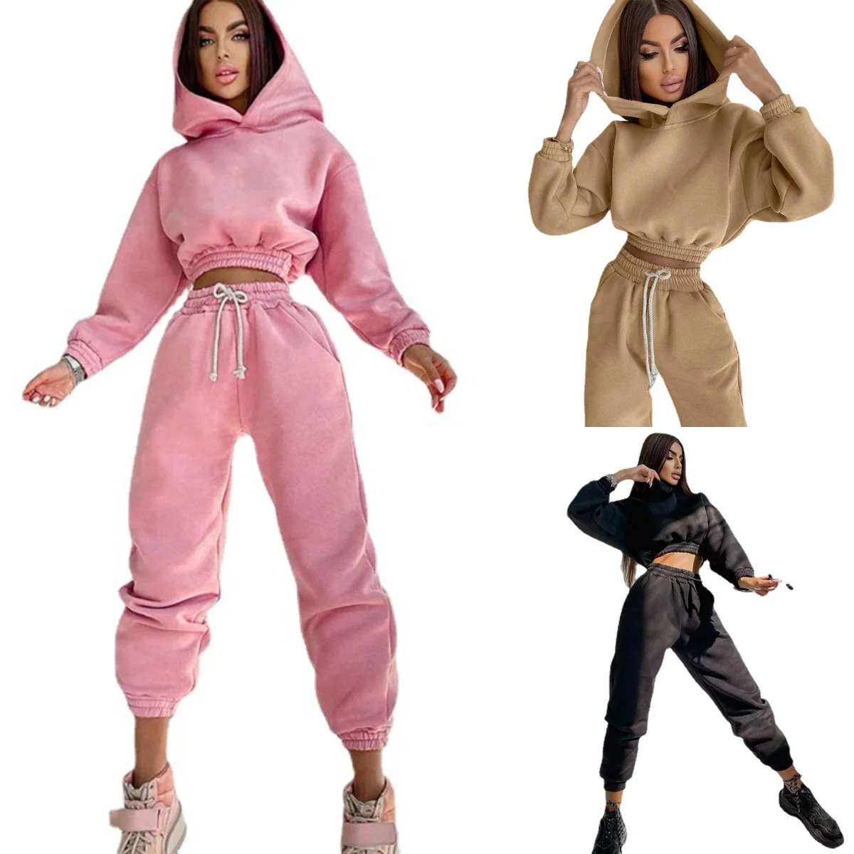 Two Pieces Set Women Hooded Tracksuit Sports Sweatshirts Streetwear Drawstring Pencil Pants Suit Trousers 2023 Autumn Outfits