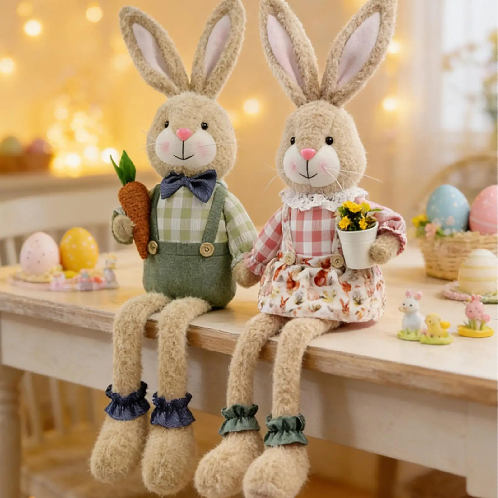 Cute Bunny Plush Long Leg Huggable Spring Decor Easter Long-Legged Bunny Plush Doll for Home Bedroom Living Room Desk Shelf