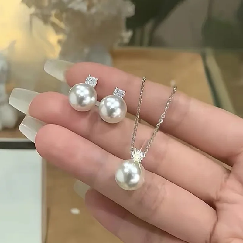 

Anziw Freshwater White Pearl Jewelry Set for Women 925 Silver Cultured Pearls Pendant Necklace & Earrings Sets Chritstmas Gift