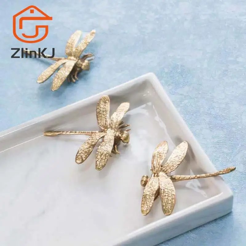 1PC Dragonfly/Butterfly Shape Brass Door Knobs Furniture Cupboard Drawer Pulls Dresser Wardrobe Kitchen Cabinet Handles