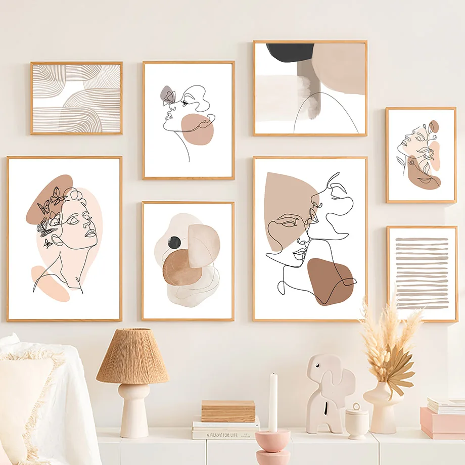 Minimalist Line Draw Girl Lover Face Abstract Wall Art Posters And Prints Canvas Painting Wall Pictures Living Room Home Deco