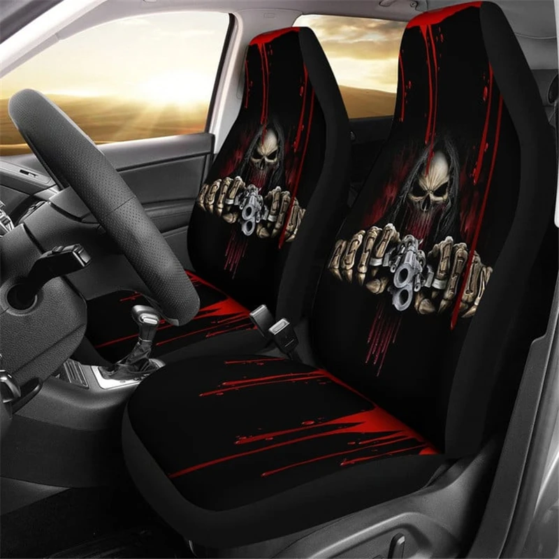 Horror Movie Holding Gun Bloody Print Car Seat Covers 2pcs Auto Universal Front Seat Protector Horror Automobile Accessories Hot