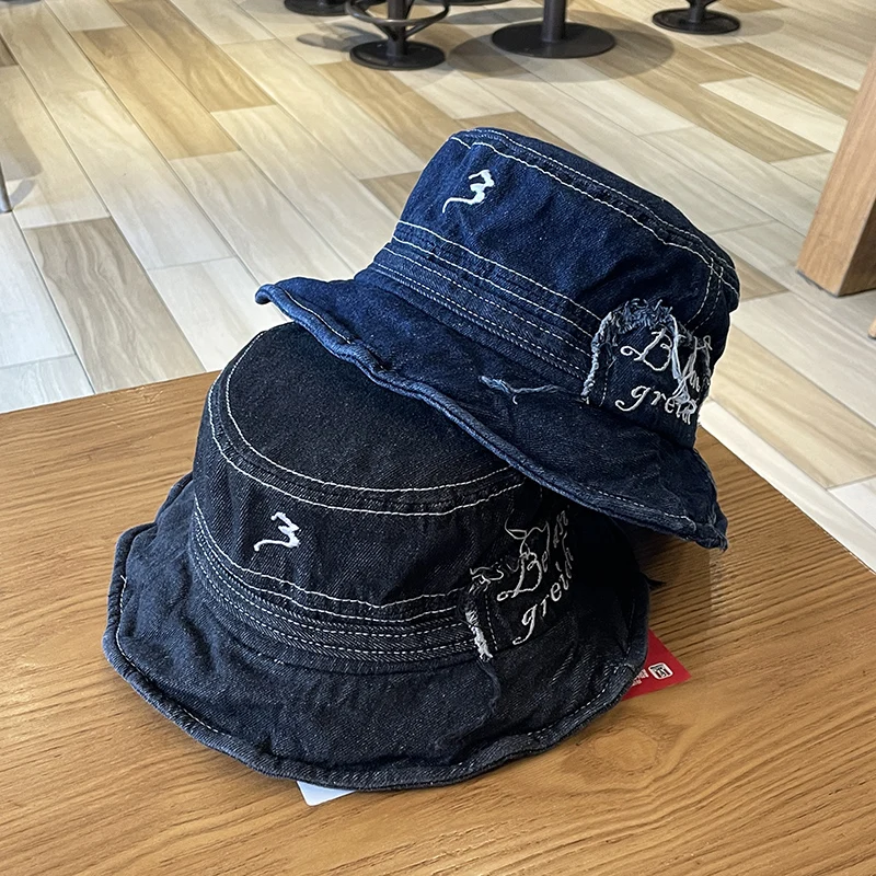 Japanese Style Sun-Shade Fisherman Hat Children's Trendy Men's Denim Washed Fisherman Hat Couple Outdoor Camping Bucket Hat