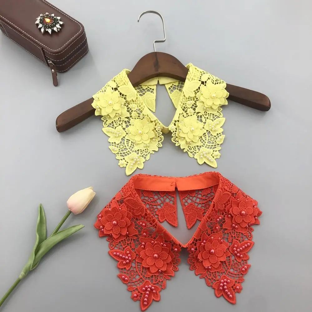 1PC Floral Embroidered Shirt Detachable Collar Woman Sweater Blouse Tops Female Fake Collar Necklace Ties Decorative