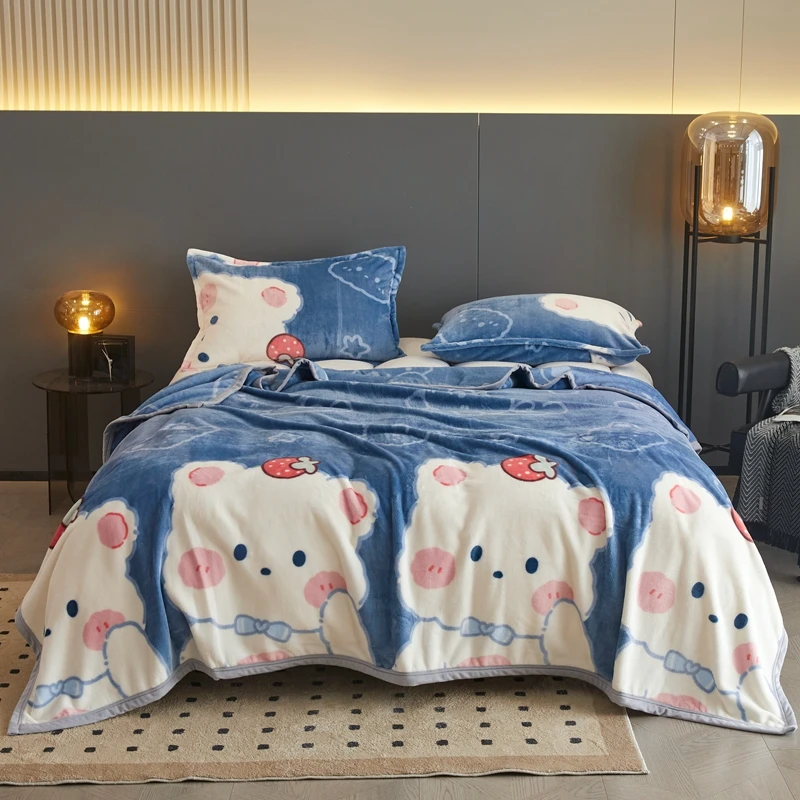 Cartoon White Bear Warm Throw Blanket Girl Adult Strawberry Fruit Living Room Sofa Decoration Blankets Nap Shawl All Seasons