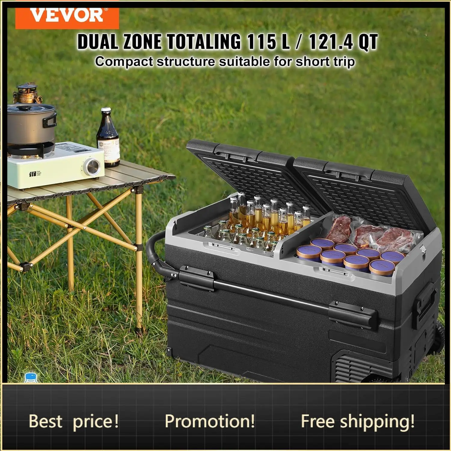 

Car Refrigerator 115L, Dual Zone Portable Freezer with Wheels & Handle, -4℉ to 68℉, 12/24V DC & 100-240V AC Compressor Cooler fo