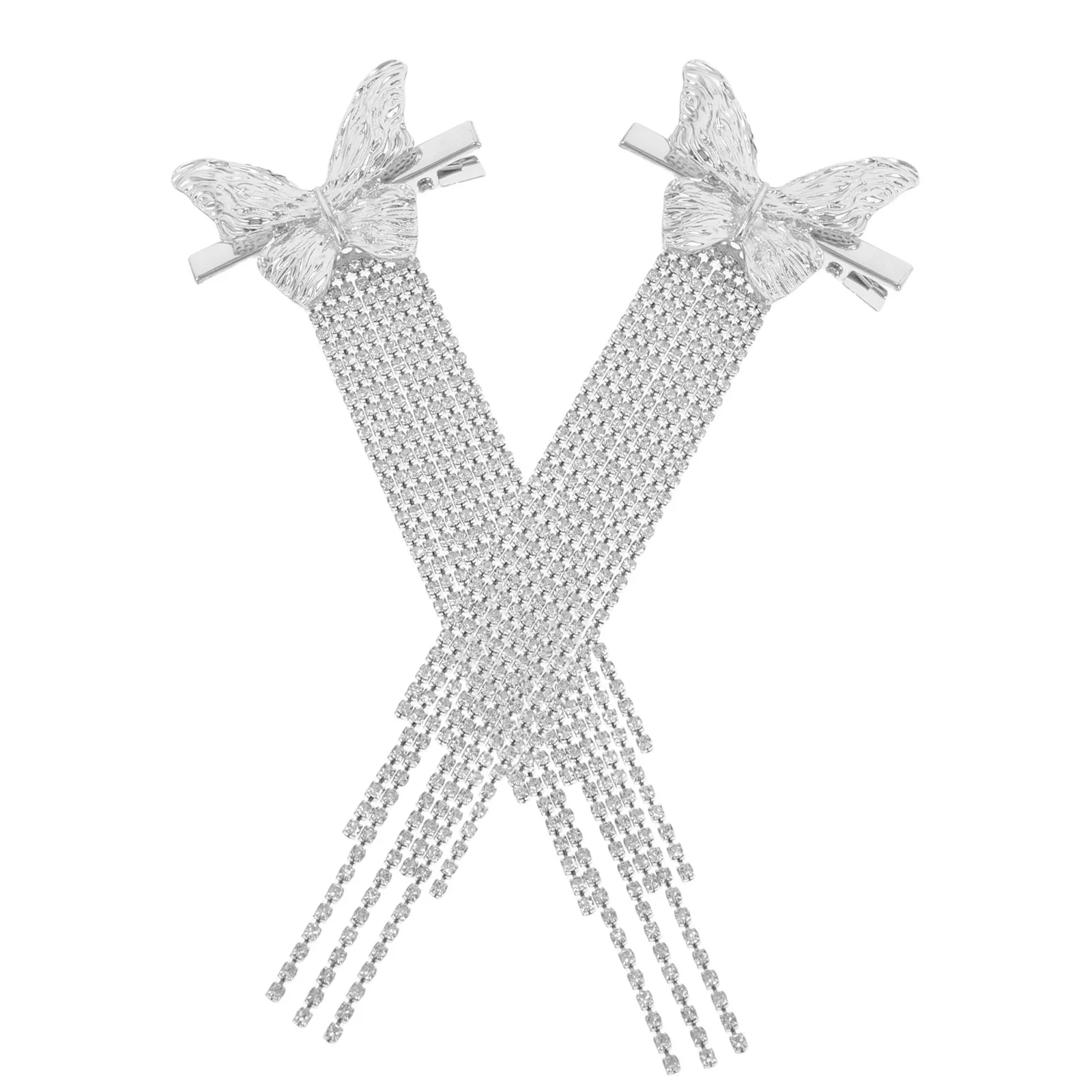 

2Pcs Butterfly Rhinestone Tassel Hair Clips Elegant Alligator Barrettes Wedding Party Birthday Hair Accessories for Women