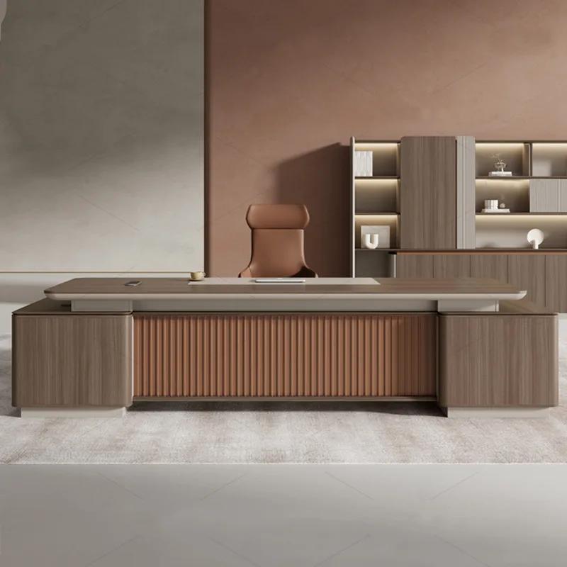 CEO desk E0-Grade Executive , Minimalist And Modern Design, Featuring A Double Cabinet, Light Luxury Style, High-End Manager Des
