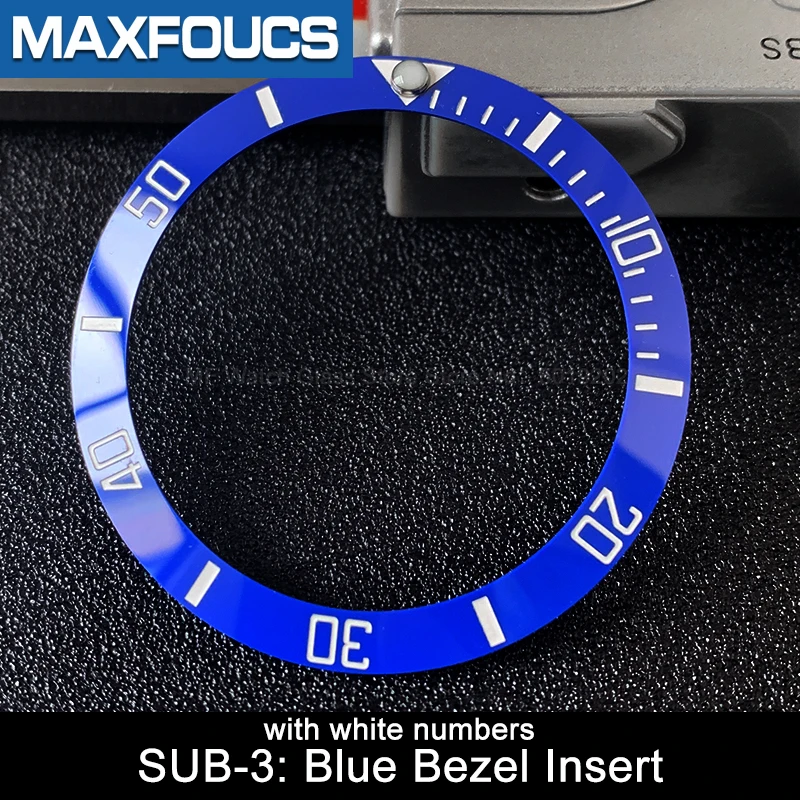 Sloped ceramic bezel insert 38*30.6mm Sub style Luminous pip at 12 For SUB MOD watch parts