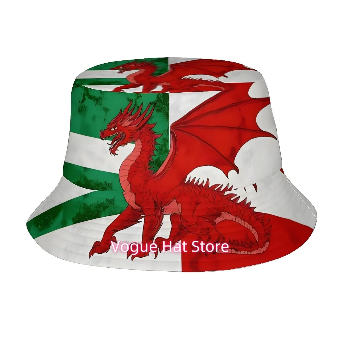 1pc Welsh Flag & Red Dragon Welsh National Symbol Hat - Unisex Outdoor Fishing, Hiking, Beach Bucket with Welsh Pride Design for