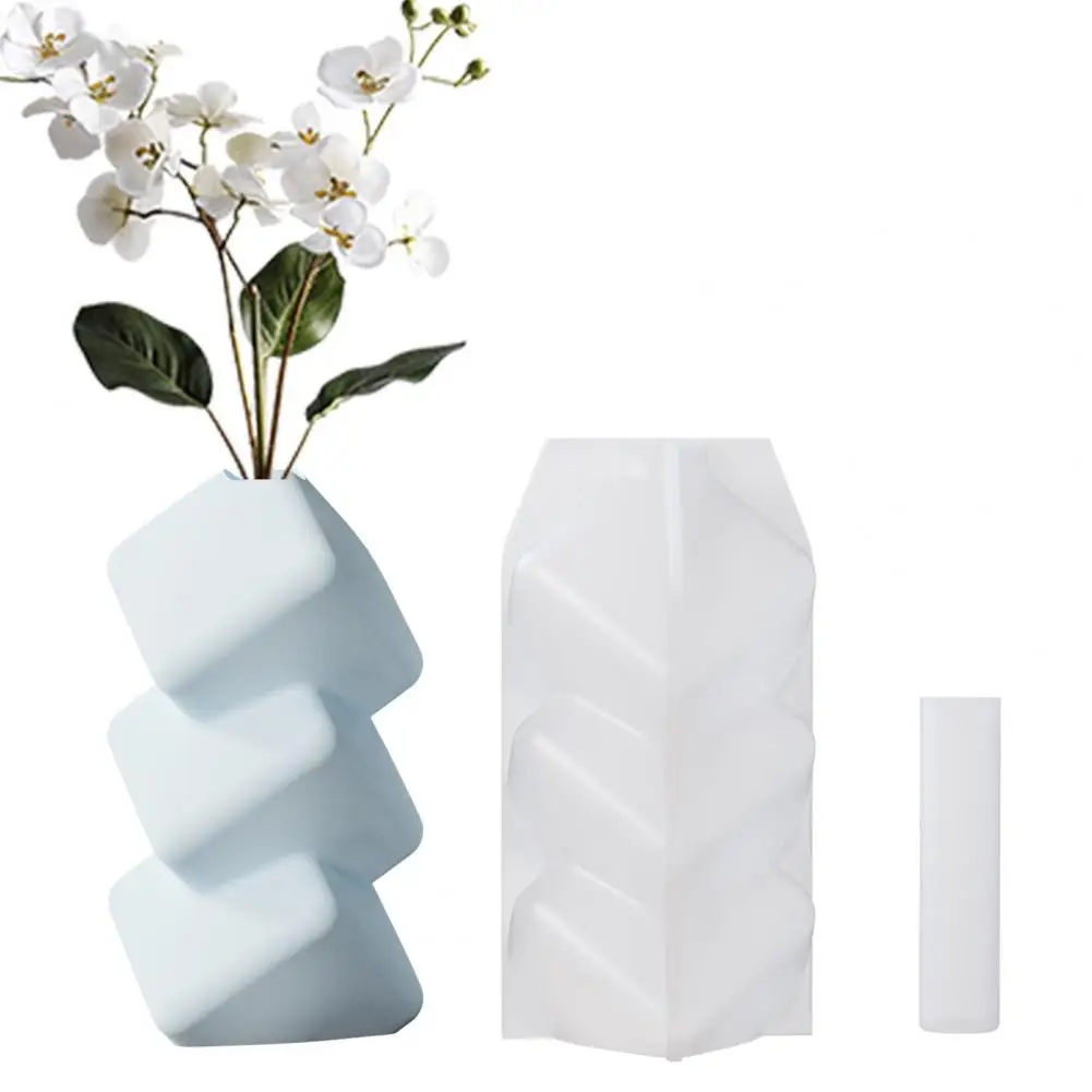 Decorative Vase Mold Handmade Silicone Mold for Diy Flower Vase Crafting Decorative Stacking Cube Design for Epoxy Resin Gypsum