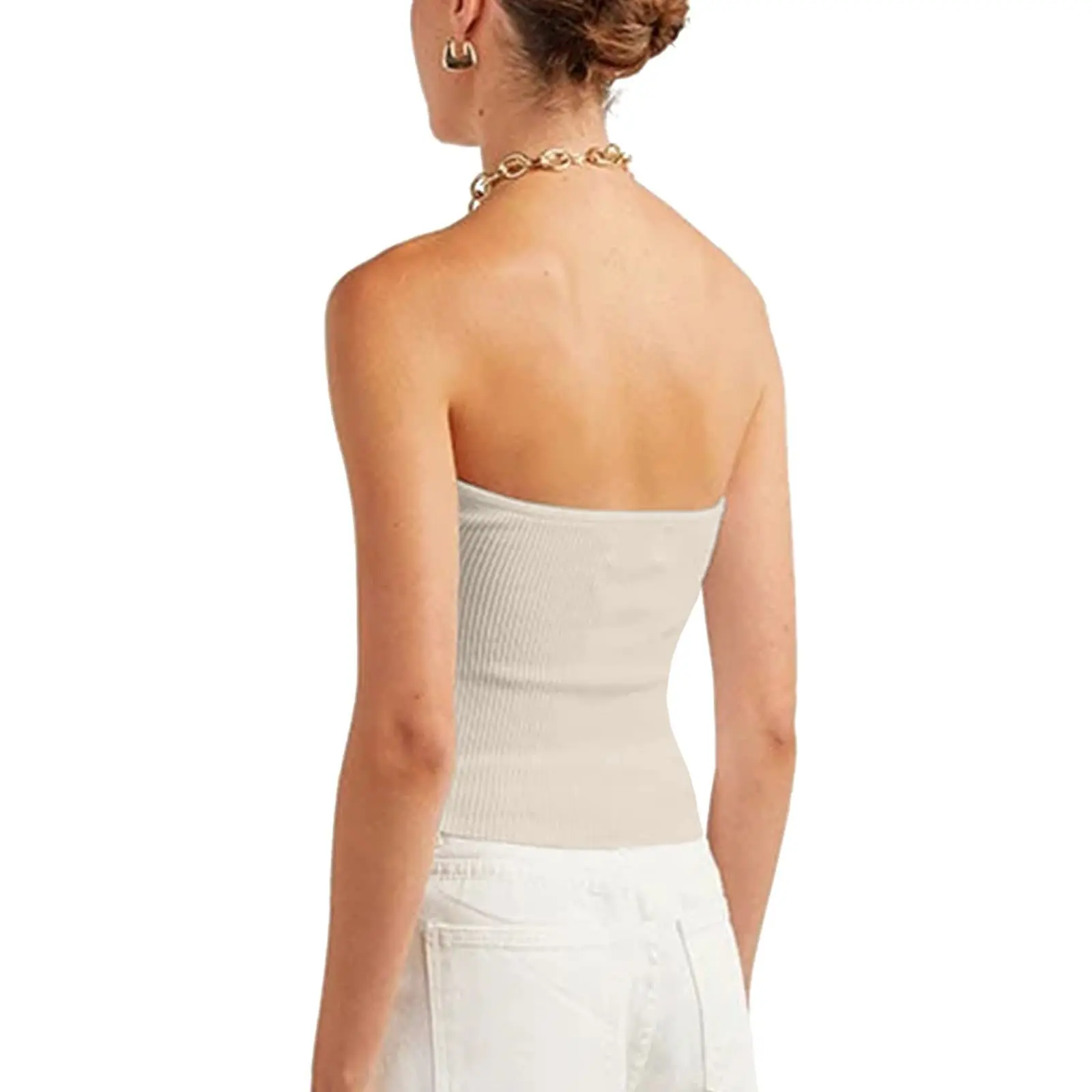 Mode tendance femmes été Vintage couleur unie Corset fronde court serré dos nu soutien-gorge tricoté débardeurs sans bretelles pull