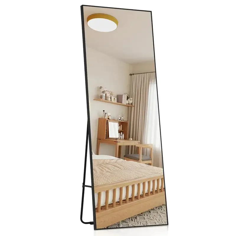 JOCOEVOL-miroir pleine longueur pour la maison, miroir complet avec support, cadre fin en alliage d'aluminium, décor sur pied, pour le visage