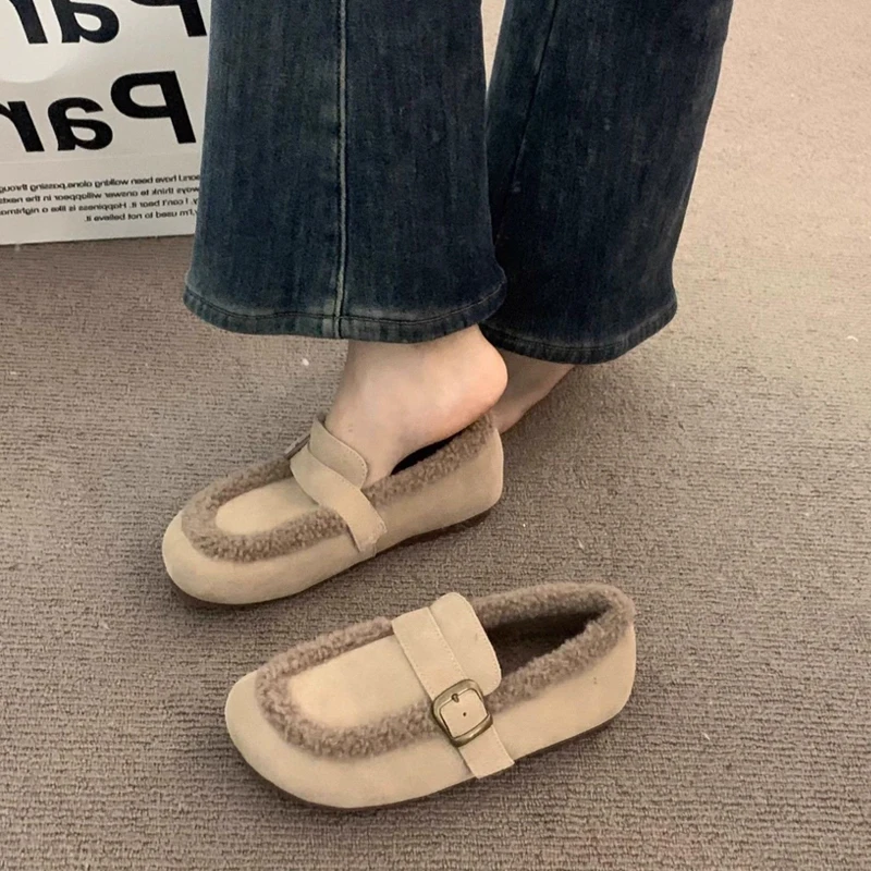 Eyriphy، الحجم: 36 إلى 40، أحذية بدون كعب من جلد الغزال الاصطناعي للخريف والشتاء أحذية نسائية قصيرة قطيفة دافئة أحذية نسائية بنعل مطاطي ناعم #6