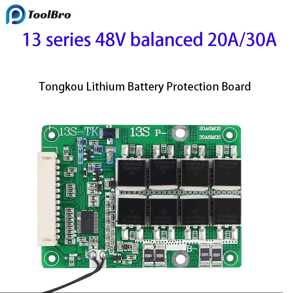 13S 20A 30A Balanced BMS 18650 Lithium Battery Charge Board Common Port Equalizer with Temperature Control for E-bike Escooter