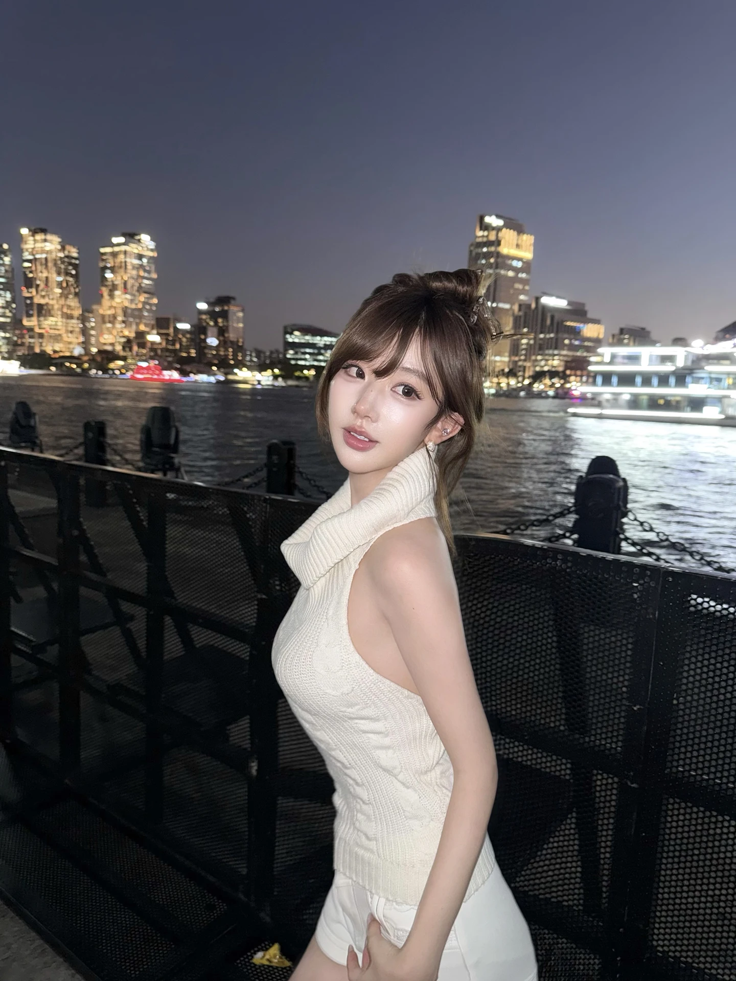 

Белый вязаный жилет с высоким воротником и бретелями, женский модный летний топ, дышащий, влажный, ng Long Sve ort Length