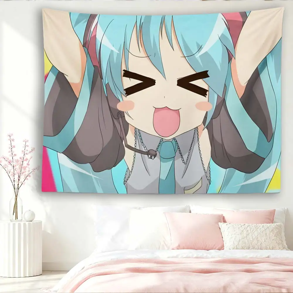 Funny Meme Anime Girl Tapestry, Cute Close‑Up Face Wall Hanging, Colorful Cartoon Character Polyester Wall Cloth for Bedroom Dor