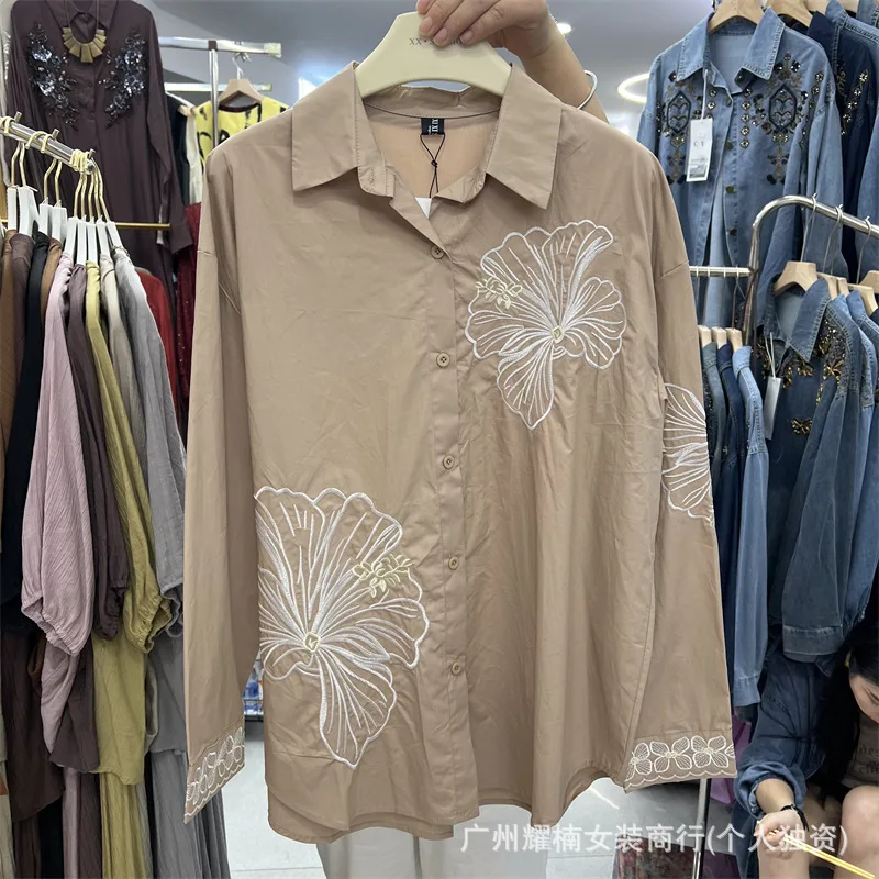 Fashion New Spring Autumn Long Sleeve Female Blouses Loose Cardigans Top Turn-down Collar Embroidery All-match Women Shirts
