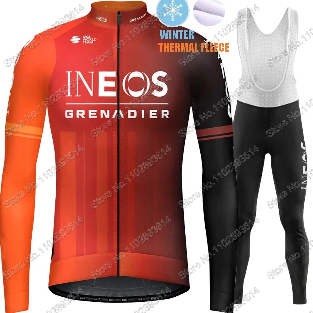 2024 Winter INEOS Grenadier Team Cycling Jersey Set Thermal Fleece Clothing Long Sleeve Road Pants Bib Bike Suit MTB Maillot