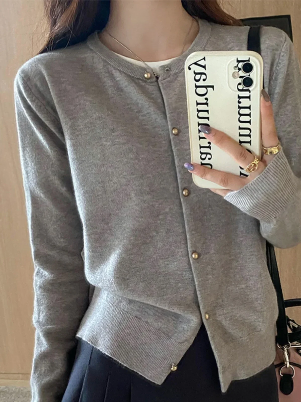 

Solid Color Knitted for Women Cardigan Korean Single Breasted Long Sleeve Jumper Woman Round Neck All Match Cardigans