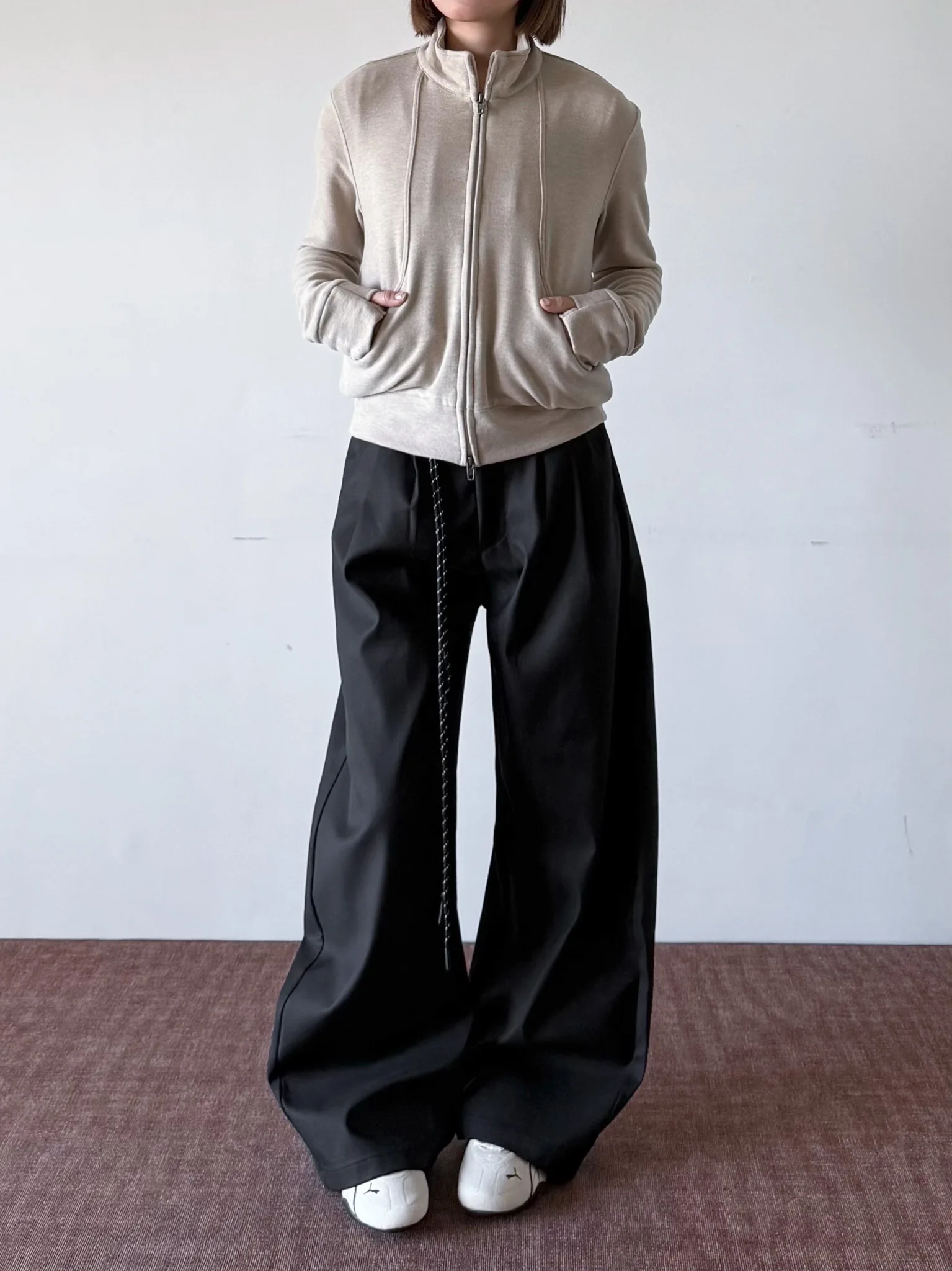 

American Sle High Waist Pleated Knife Bla Wide Leg Casual Pants for Women Cleanfit Trousers Casual Loose Fit