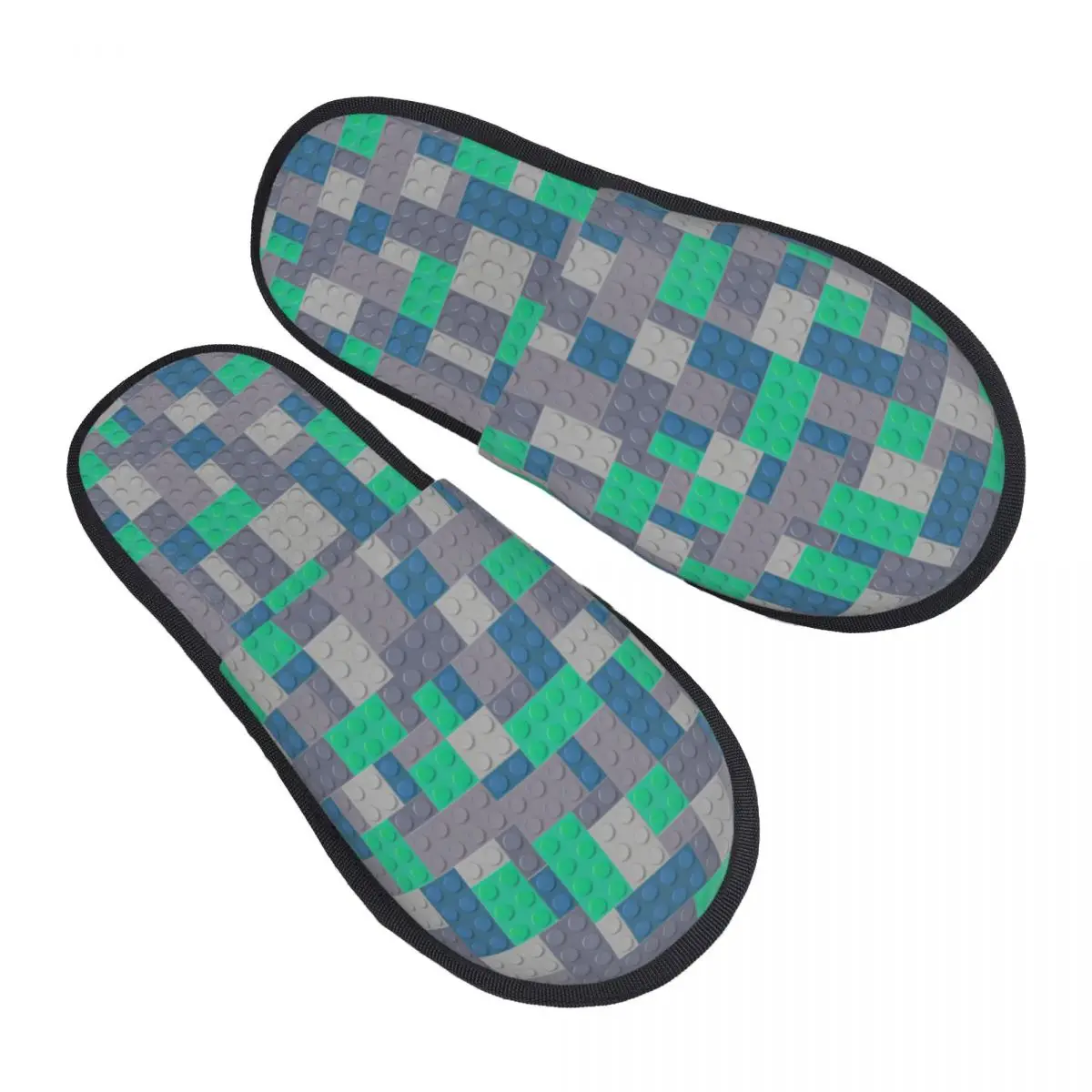 Custom Colorful Building Blocks Patern Memory Foam Slippers Women Comfy Warm House Slippers