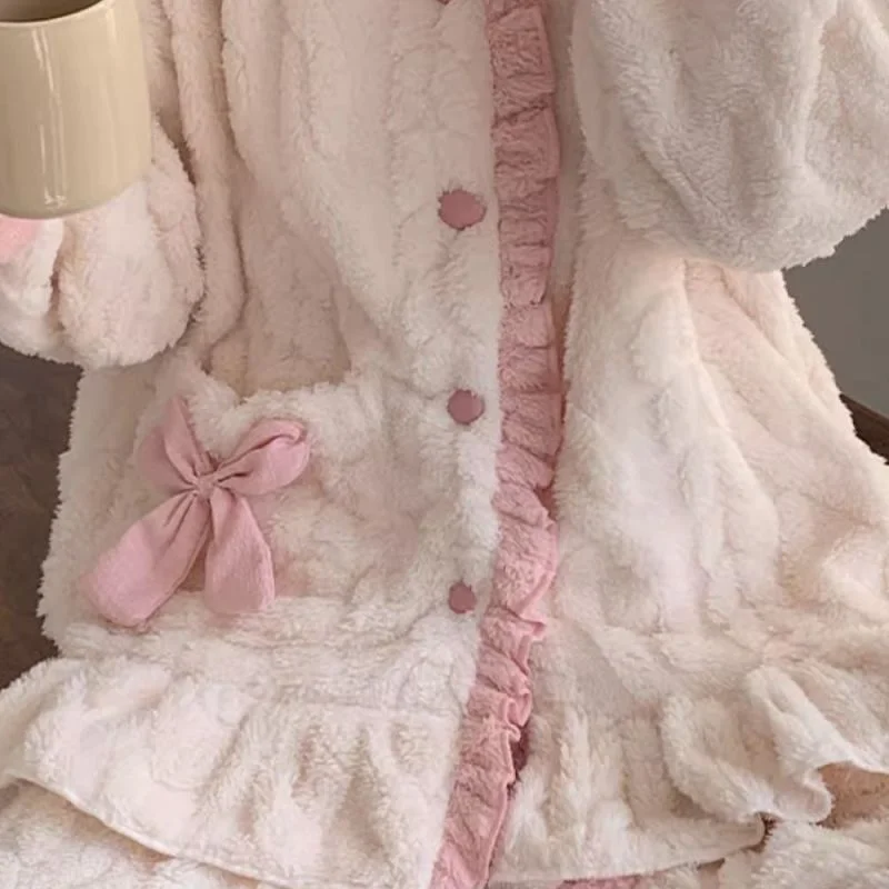 Pijamas de lana coral para mujer, ropa de dormir cómoda para otoño e invierno, nuevo modelo, conjunto de pijama de algodón de manga larga, traje para estar en casa