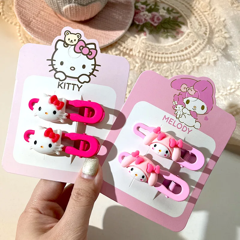 2Pcs Cute Sanrio Baby Girl Hair Clip Hello Kitty Hairpin Kawaii Hair Accessories Fashion Kuromi Sweet Girls Children Headwear