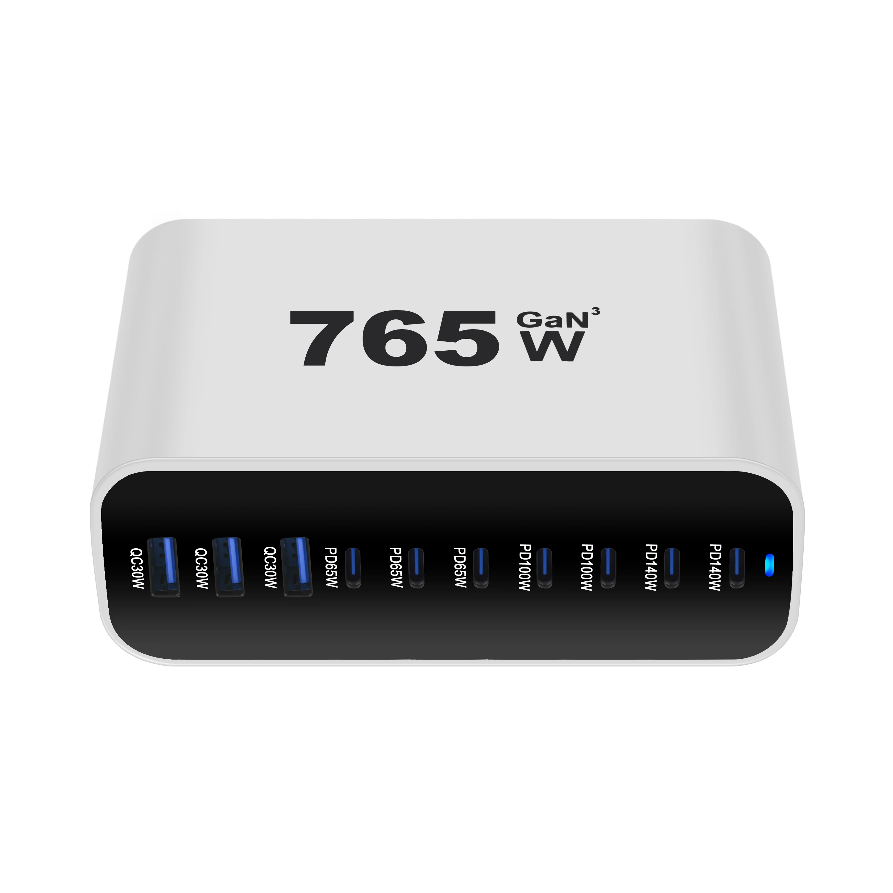 

Ультрапортативное настольное зарядное устройство GaN с 10 портами USB-C PD для быстрой зарядки 7C3A 765W для мобильных устройств и планшетов