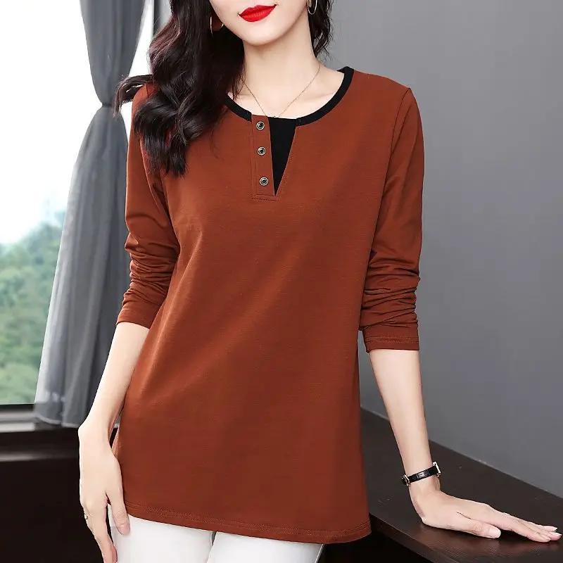 New Autumn Winter Season Long Sleeve V-Neck Loose Women\'s Clothing T-shirt Large Medium Long Underlay Fashion Casual Tops