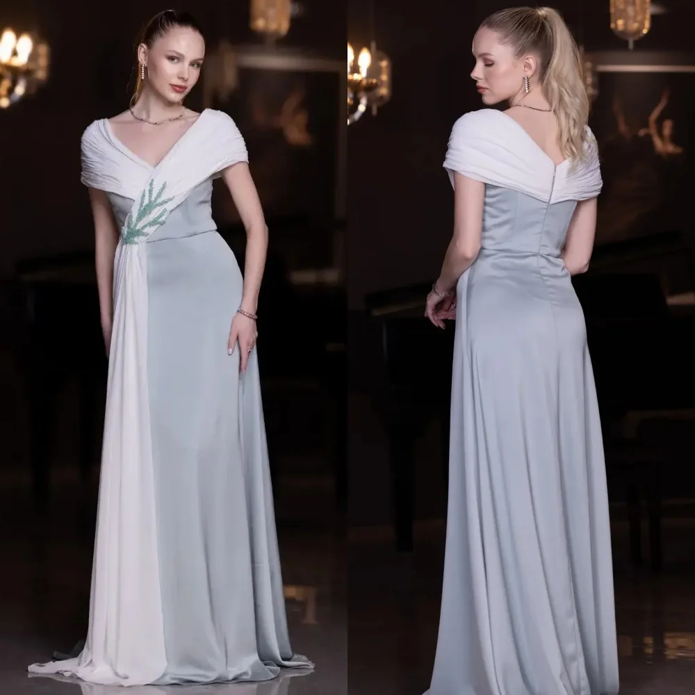

Customized Elegant Classic Charmeuse Rhinestone Pleat Straight V-neck Long Dresses Bespoke Occasion Dresses Sizes Available Sexy