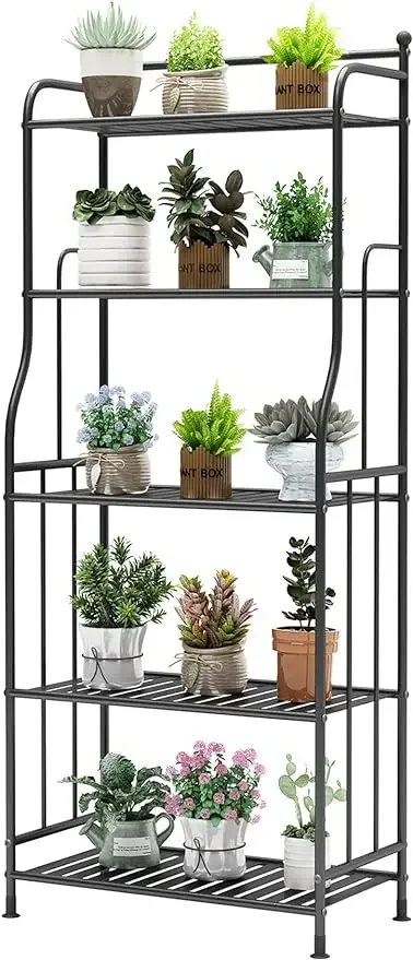 

5 Tier Metal Plant Stand Indoor and Outdoor Flower Rack, Home Iron Storage Organizer Shelf, Black, 21.7 x 11 x 52.4 inch