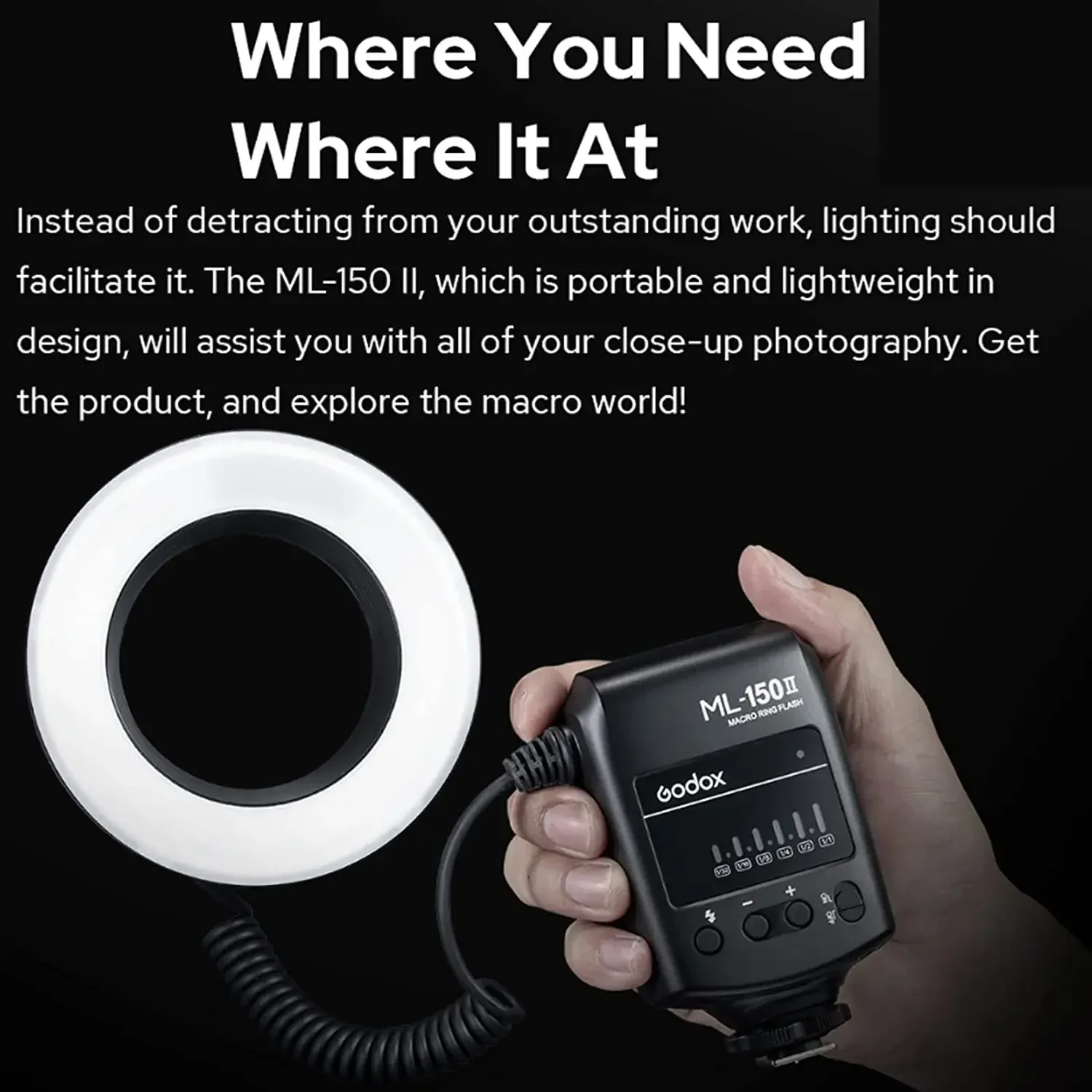 Godox ML-150II ML150II Macro LED Ring Flash Speedlite GN12 5800K±200K for Sony Canon Nikon Fuji Olympus Panasonic DSLR Cameras