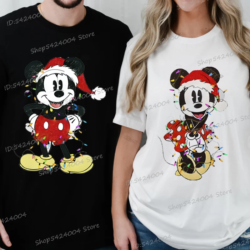 

Women Men Mickey Minnie Christmas Shirt Cartoon Graphic Merry Christmas Couple Matching T-shirts