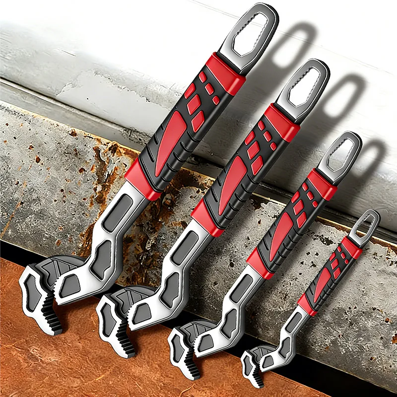 

6/8/10/12 Inch Universal Anti-slip Adjustable Wrench Set Quick Snap Pipe Repair Tool for Plumbing & Household Maintenance